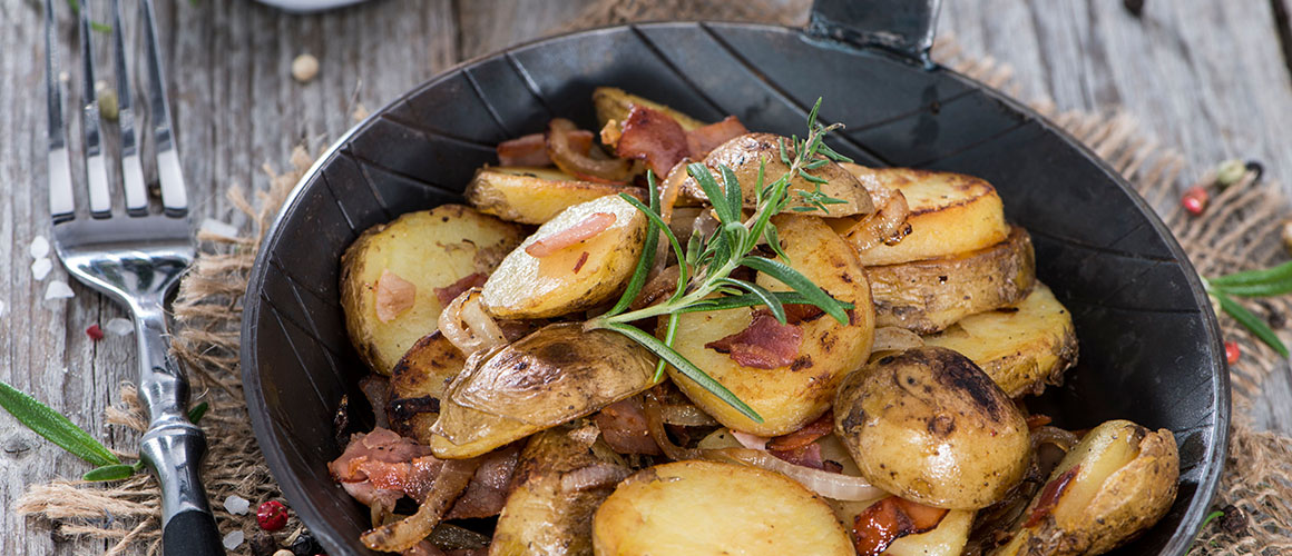 Boulettes rôties Aubel®, cwènes de gattes aux lardons et ciboulette