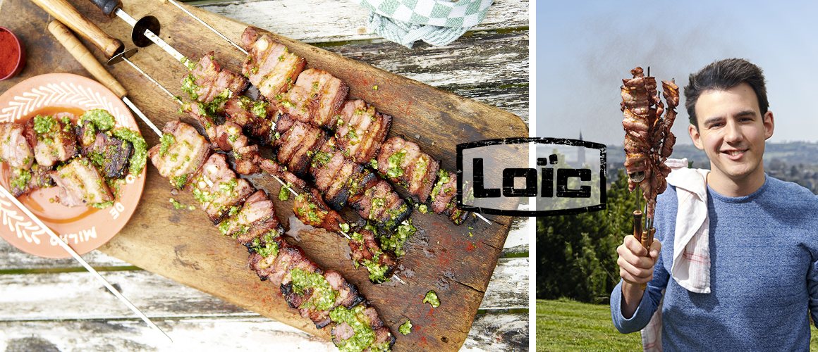 Brochettes de lard maigre salé Aubel® à la portugaise