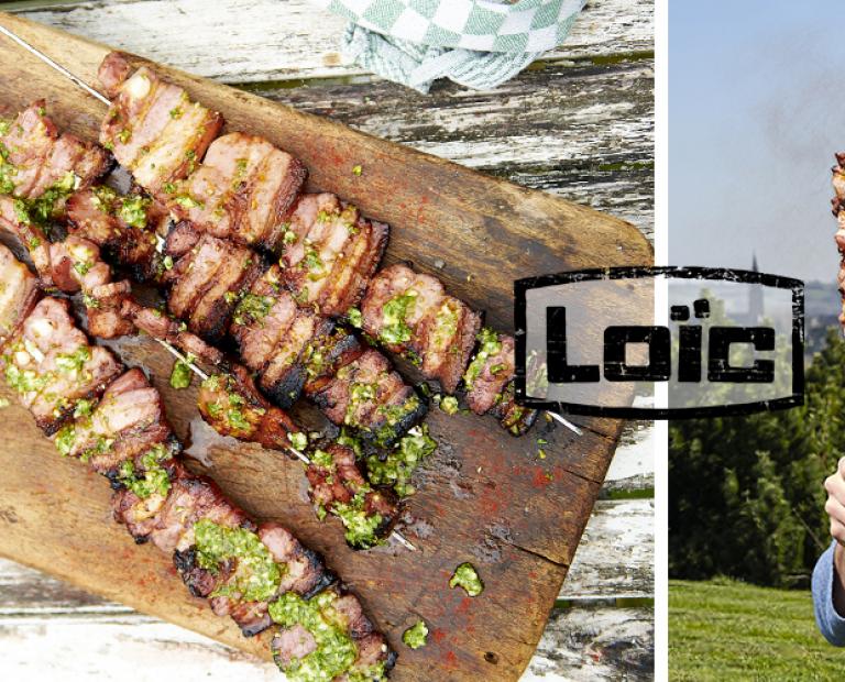 Brochettes de lard maigre salé Aubel® à la portugaise